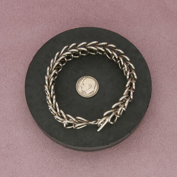 sterling silver 15mm unique link chain toggle bracelet size 7in - Picture 2 of 3